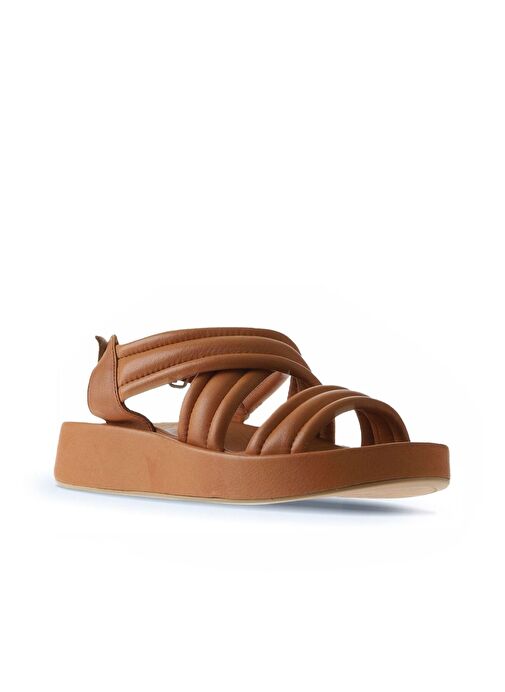 Bueno Shoes Taba Deri Kadın Dolgu Topuklu Sandalet 01wu4619 - Görsel 4