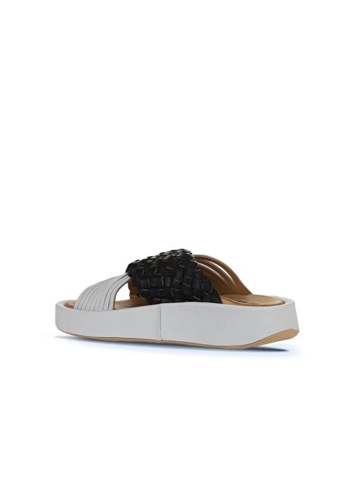 Bueno Shoes Siyah Beyaz Deri Kadın Dolgu Topuklu Terlik 01wu4624 - Görsel 6