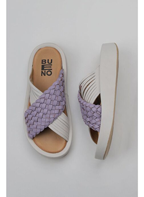 Bueno Shoes Lila Beyaz Deri Kadın Dolgu Topuklu Terlik 01wu4624 - Görsel 2