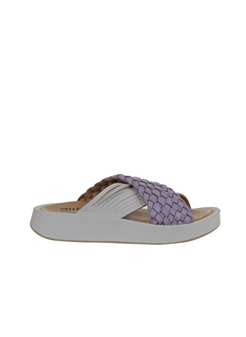 Bueno Shoes Lila Beyaz Deri Kadın Dolgu Topuklu Terlik 01wu4624 - Görsel 3