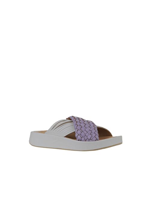 Bueno Shoes Lila Beyaz Deri Kadın Dolgu Topuklu Terlik 01wu4624 - Görsel 4