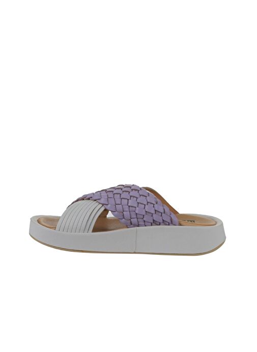 Bueno Shoes Lila Beyaz Deri Kadın Dolgu Topuklu Terlik 01wu4624 - Görsel 5