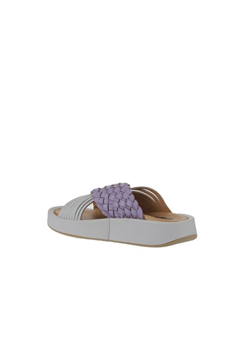 Bueno Shoes Lila Beyaz Deri Kadın Dolgu Topuklu Terlik 01wu4624 - Görsel 6