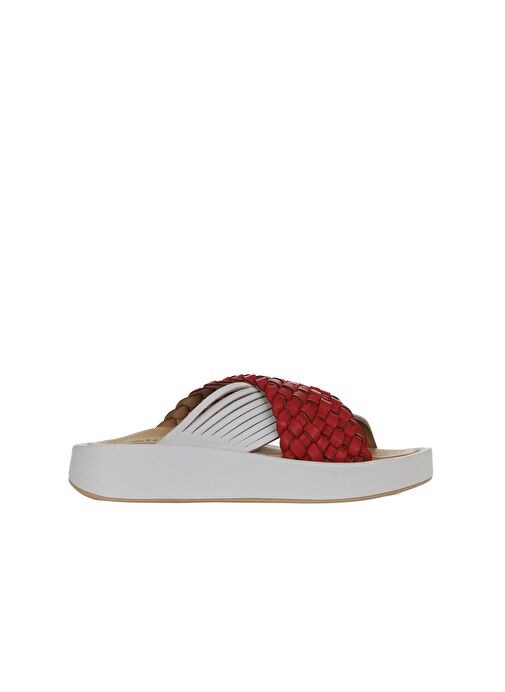 Bueno Shoes Kırmızı Beyaz Deri Kadın Dolgu Topuklu Terlik 01wu4624 - Görsel 3