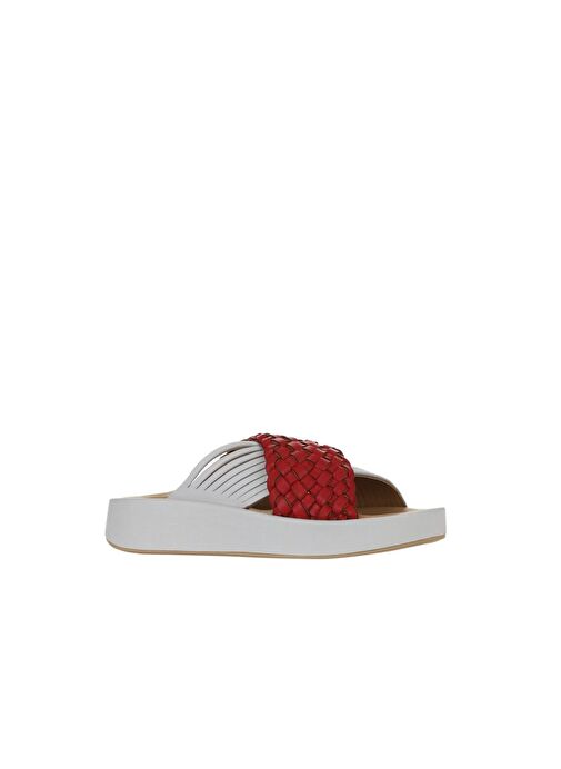 Bueno Shoes Kırmızı Beyaz Deri Kadın Dolgu Topuklu Terlik 01wu4624 - Görsel 4