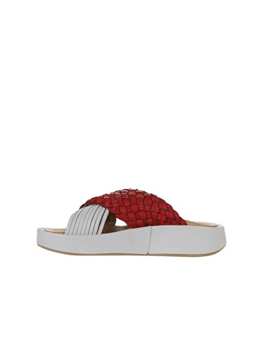 Bueno Shoes Kırmızı Beyaz Deri Kadın Dolgu Topuklu Terlik 01wu4624 - Görsel 5