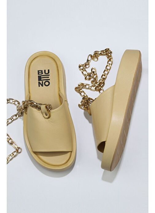 Bueno Shoes Sarı Deri Kadın Dolgu Topuklu Terlik 01wu4637 - Görsel 2