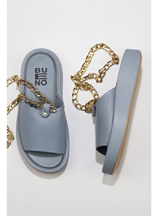 Bueno Shoes Mavi Deri Kadın Dolgu Topuklu Terlik 01wu4637 - Görsel 2