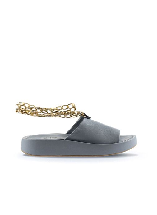 Bueno Shoes Mavi Deri Kadın Dolgu Topuklu Terlik 01wu4637 - Görsel 3