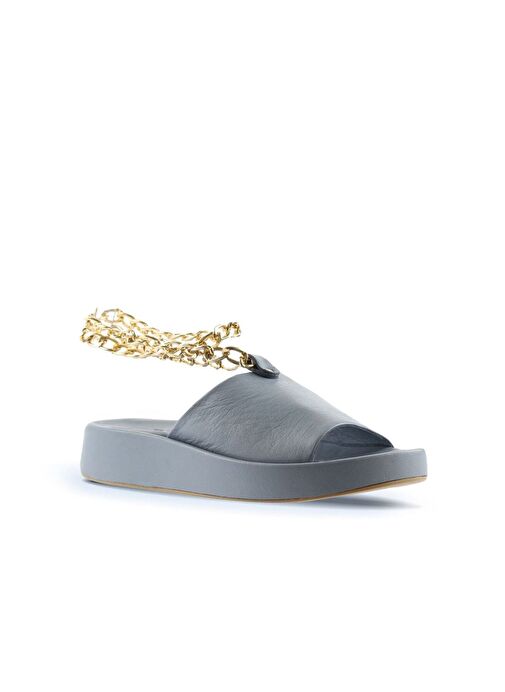 Bueno Shoes Mavi Deri Kadın Dolgu Topuklu Terlik 01wu4637 - Görsel 4