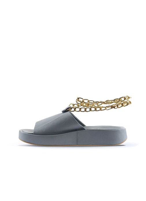 Bueno Shoes Mavi Deri Kadın Dolgu Topuklu Terlik 01wu4637 - Görsel 5