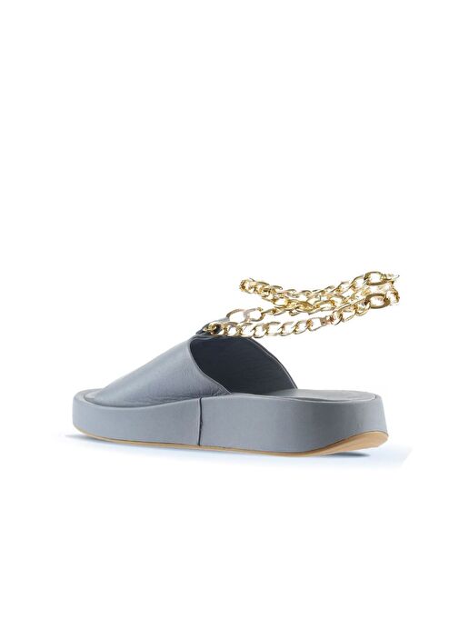 Bueno Shoes Mavi Deri Kadın Dolgu Topuklu Terlik 01wu4637 - Görsel 6