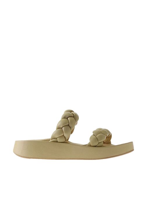 Bueno Shoes Sarı Deri Kadın Dolgu Topuklu Terlik 01wu4640 - Görsel 3