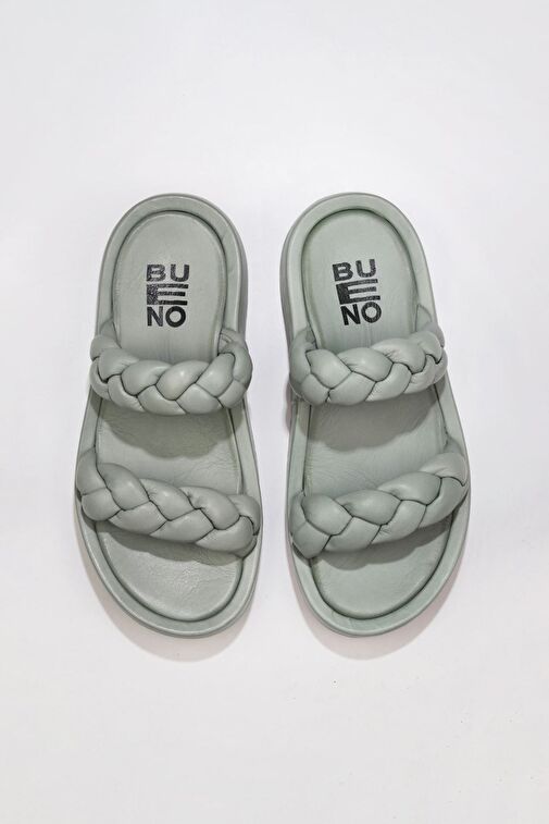 Bueno Shoes Mavi Deri Kadın Dolgu Topuklu Terlik 01wu4640 - Görsel 2