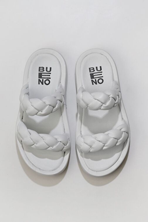 Bueno Shoes Beyaz Deri Kadın Dolgu Topuklu Terlik 01wu4640 - Görsel 2