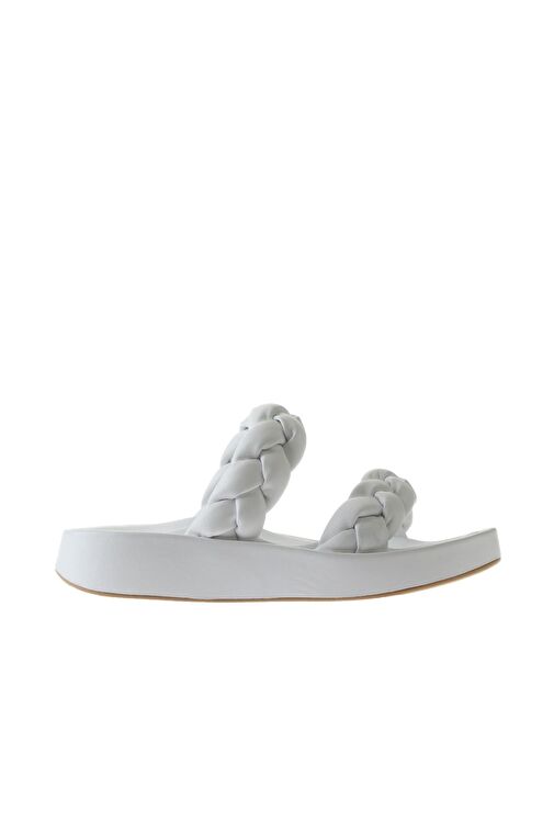 Bueno Shoes Beyaz Deri Kadın Dolgu Topuklu Terlik 01wu4640 - Görsel 3