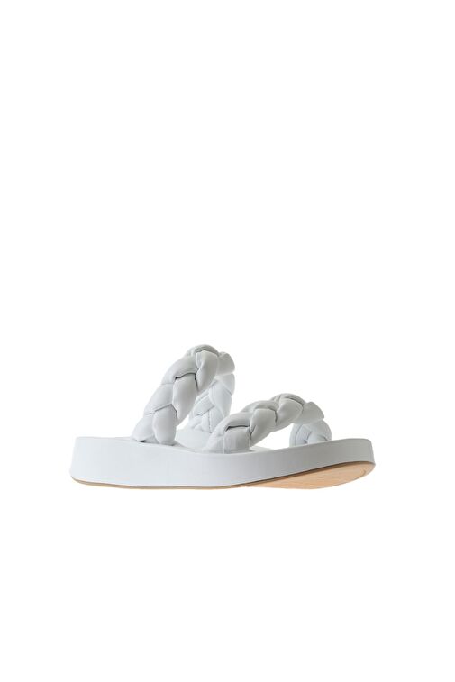 Bueno Shoes Beyaz Deri Kadın Dolgu Topuklu Terlik 01wu4640 - Görsel 4