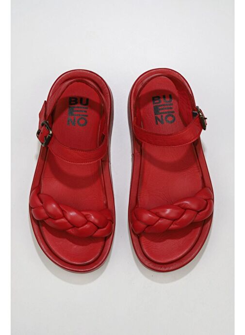 Bueno Shoes Kırmızı Deri Kadın Dolgu Topuklu Sandalet 01wu4641 - Görsel 2