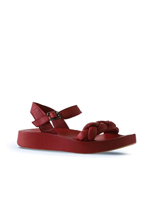 Bueno Shoes Kırmızı Deri Kadın Dolgu Topuklu Sandalet 01wu4641 - Görsel 4