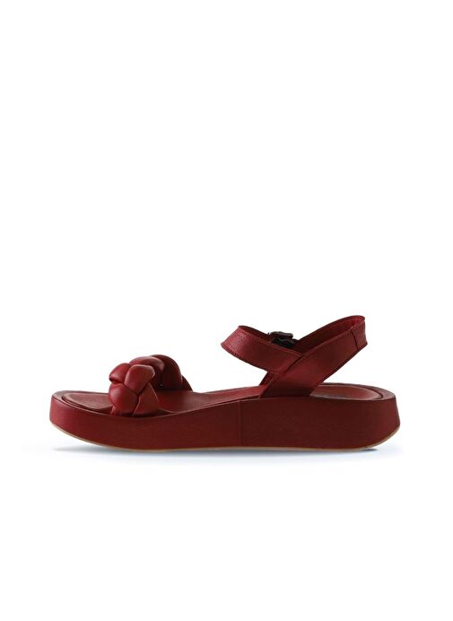 Bueno Shoes Kırmızı Deri Kadın Dolgu Topuklu Sandalet 01wu4641 - Görsel 5