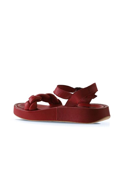 Bueno Shoes Kırmızı Deri Kadın Dolgu Topuklu Sandalet 01wu4641 - Görsel 6