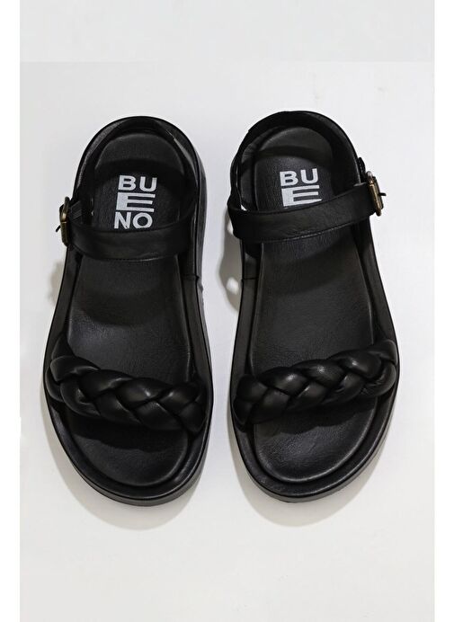 Bueno Shoes Siyah Deri Kadın Dolgu Topuklu Sandalet 01wu4641 - Görsel 2