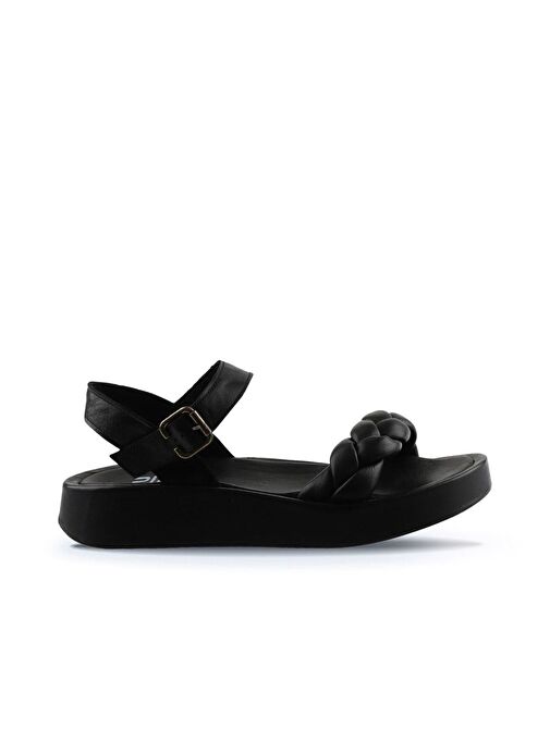Bueno Shoes Siyah Deri Kadın Dolgu Topuklu Sandalet 01wu4641 - Görsel 3