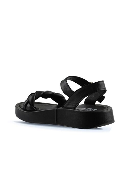 Bueno Shoes Siyah Deri Kadın Dolgu Topuklu Sandalet 01wu4641 - Görsel 6