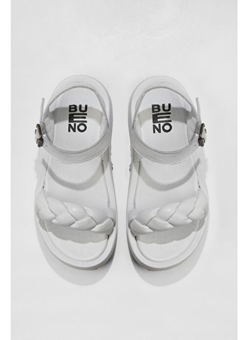 Bueno Shoes Beyaz Deri Kadın Dolgu Topuklu Sandalet 01wu4641 - Görsel 2