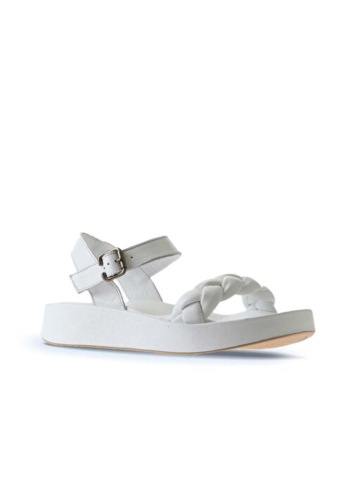 Bueno Shoes Beyaz Deri Kadın Dolgu Topuklu Sandalet 01wu4641 - Görsel 4