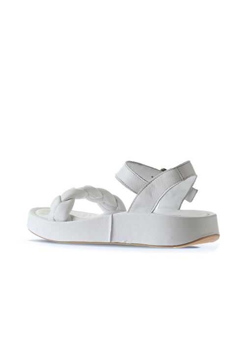 Bueno Shoes Beyaz Deri Kadın Dolgu Topuklu Sandalet 01wu4641 - Görsel 6