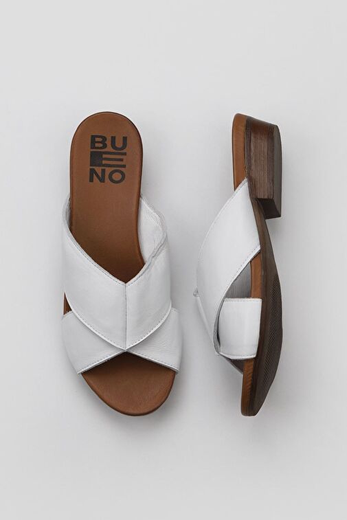 Bueno Shoes Beyaz Deri Kadın Topuklu Terlik 01wn0402 - Görsel 2