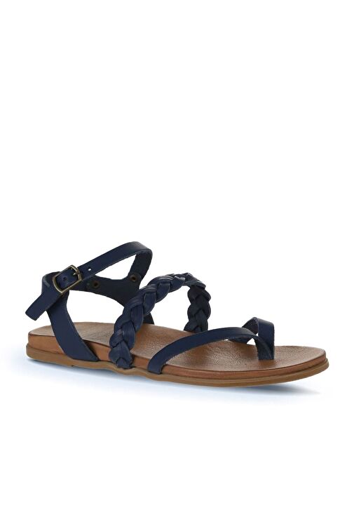 Bueno Shoes Lacivert Koyu Deri Kadın Parmak Arası Sandalet 01wu4201 - Görsel 4