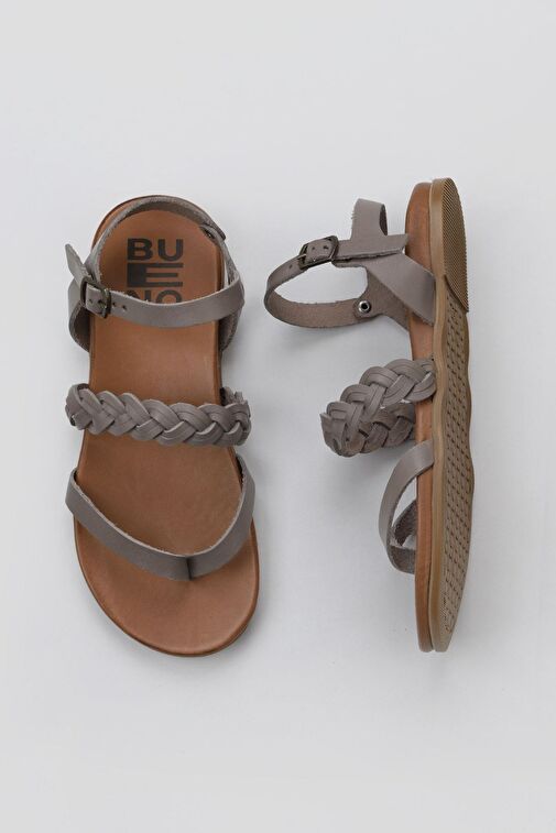 Bueno Shoes Gri Deri Kadın Parmak Arası Sandalet 01wu4201 - Görsel 2