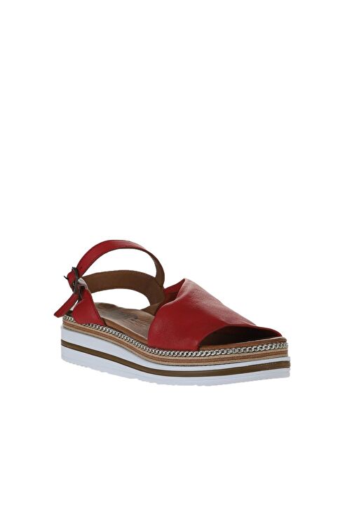 Bueno Shoes Kırmızı Deri Kadın Dolgu Topuklu Sandalet 01ws4203 - Görsel 4