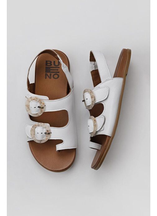 Bueno Shoes Beyaz Deri Kadın Parmak Arası Sandalet 01wu4223 - Görsel 2