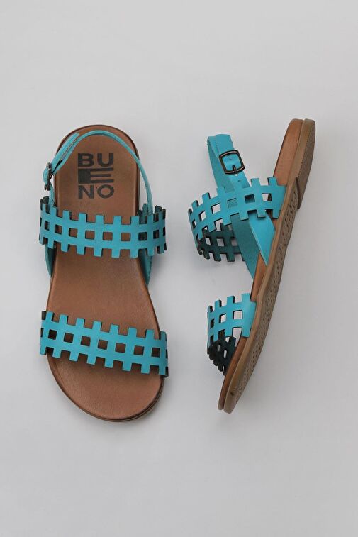 Bueno Shoes Turkuaz Deri Kadın Düz Sandalet 01wu4242 - Görsel 2