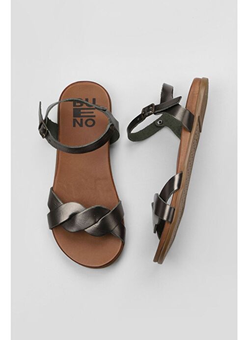 Bueno Shoes Haki Parlak Deri Kadın Düz Sandalet 01wu4253 - Görsel 2