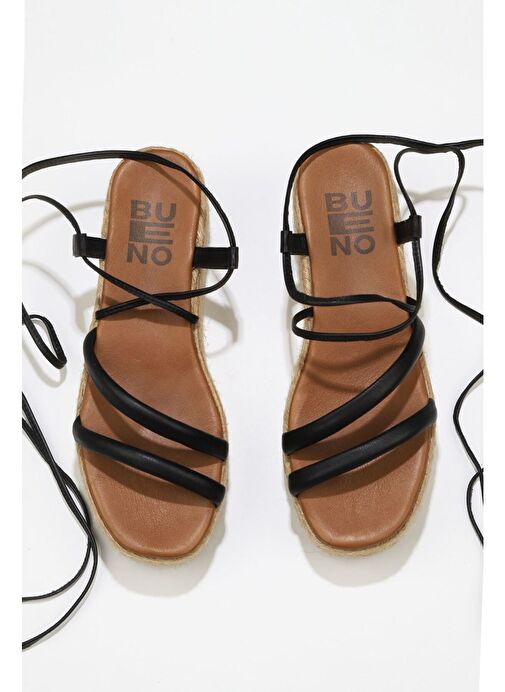 Bueno Shoes Siyah Khv-bej Deri Kadın Dolgu Topuklu Espadril Sandalet 01wu6100 - Görsel 2