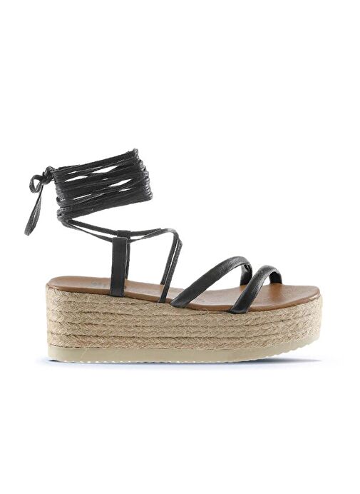 Bueno Shoes Siyah Khv-bej Deri Kadın Dolgu Topuklu Espadril Sandalet 01wu6100 - Görsel 3