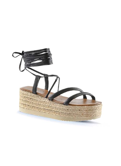 Bueno Shoes Siyah Khv-bej Deri Kadın Dolgu Topuklu Espadril Sandalet 01wu6100 - Görsel 4