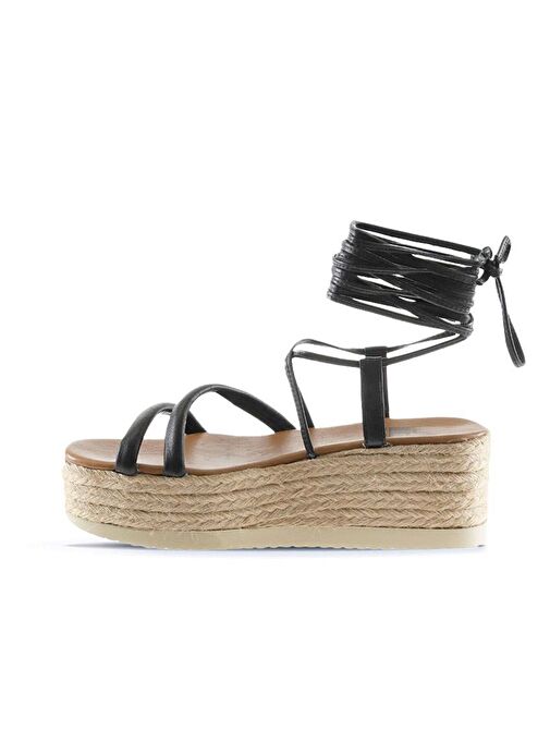 Bueno Shoes Siyah Khv-bej Deri Kadın Dolgu Topuklu Espadril Sandalet 01wu6100 - Görsel 5