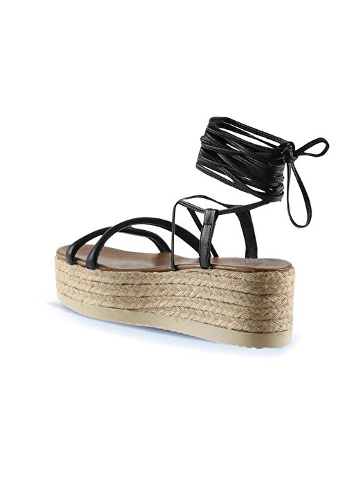 Bueno Shoes Siyah Khv-bej Deri Kadın Dolgu Topuklu Espadril Sandalet 01wu6100 - Görsel 6