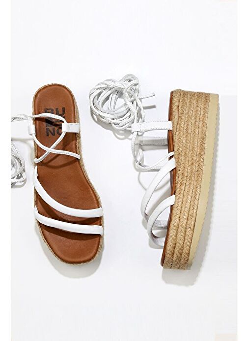Bueno Shoes Beyaz Deri Kadın Dolgu Topuklu Espadril Sandalet 01wu6100 - Görsel 2
