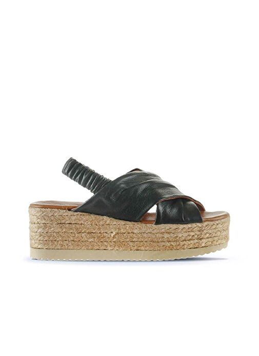 Bueno Shoes Siyah Khv-bej Deri Kadın Dolgu Topuklu Espadril Sandalet 01wu6105 - Görsel 2