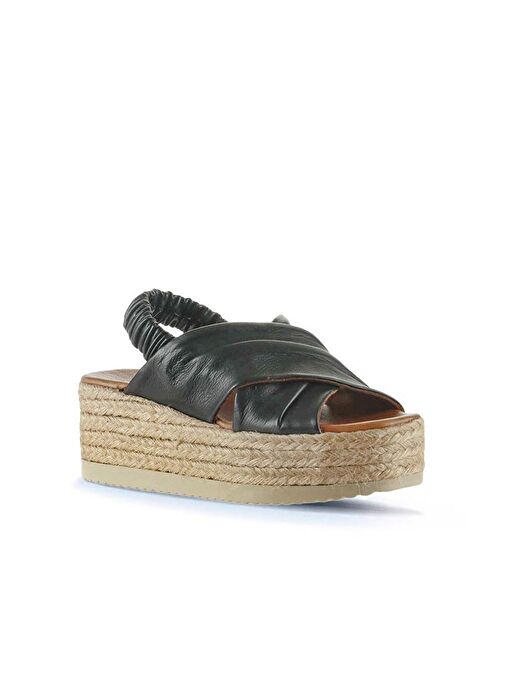 Bueno Shoes Siyah Khv-bej Deri Kadın Dolgu Topuklu Espadril Sandalet 01wu6105 - Görsel 3