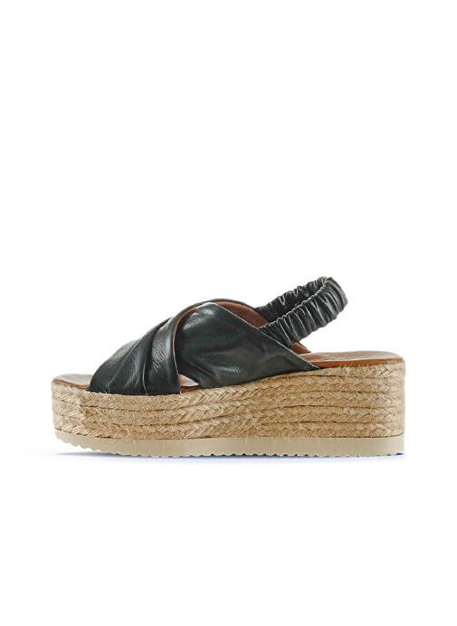 Bueno Shoes Siyah Khv-bej Deri Kadın Dolgu Topuklu Espadril Sandalet 01wu6105 - Görsel 4