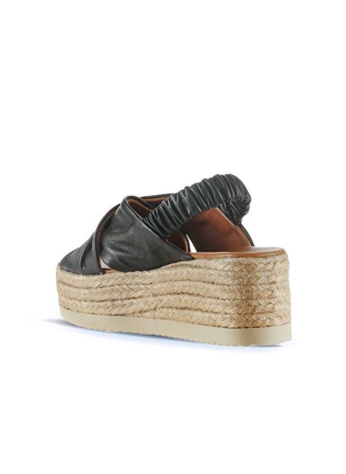 Bueno Shoes Siyah Khv-bej Deri Kadın Dolgu Topuklu Espadril Sandalet 01wu6105 - Görsel 5