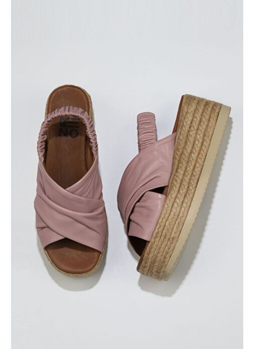 Bueno Shoes Gül Kurusu Deri Kadın Dolgu Topuklu Espadril Sandalet 01wu6105 - Görsel 2