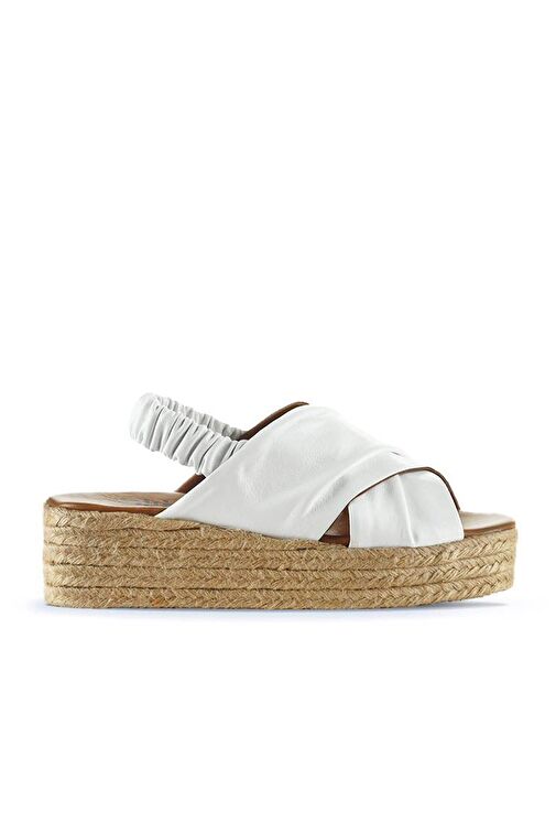 Bueno Shoes Beyaz Deri Kadın Dolgu Topuklu Espadril Sandalet 01wu6105 - Görsel 2
